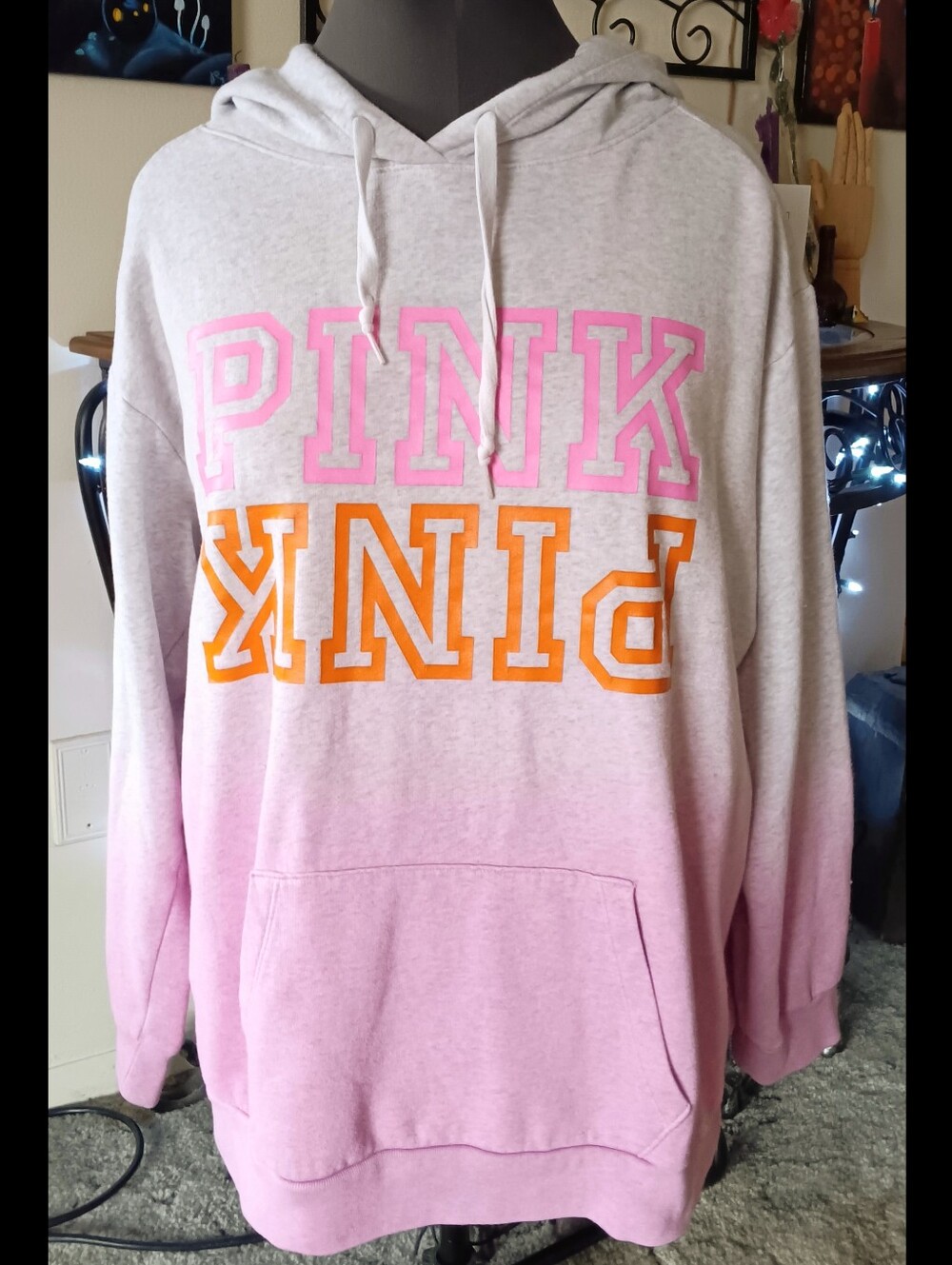 🩷🧡 PINK Victoria's Secret Ombre Everyday Lounge Campus Pullover Hoodie XL VS